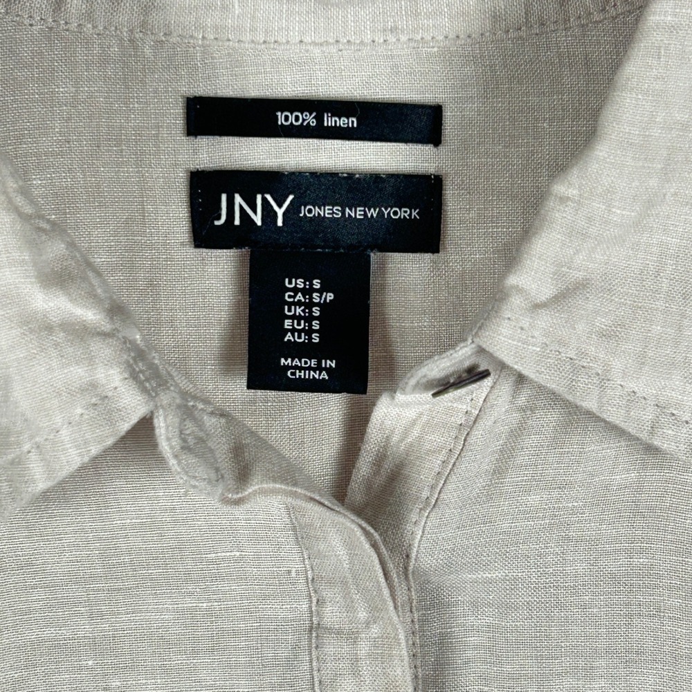 Jones New York 100% Linen Mini Tunic Dress Women's S / M Oatmeal Coastal Grandma - Picture 5 of 11